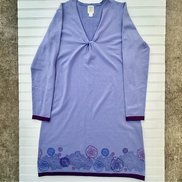 Title Nine Purple Floral Twist VNeck Sweater Dress Floral BOHO Active Outdoorsy - Picture 3 of 12